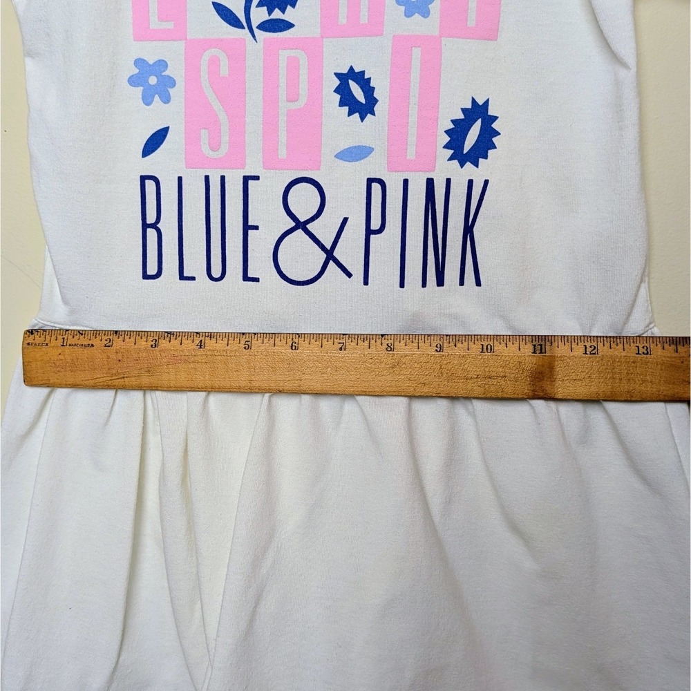 Vintage Esprit Mini Pink Blue Floral Collar 80s Cotton USA Dress Girls Sz Large - Picture 5 of 7